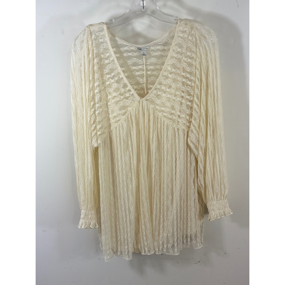 Cato Women's L Ivory Lace Tunic Blouse Boho Cottagecore Romantic Sheer